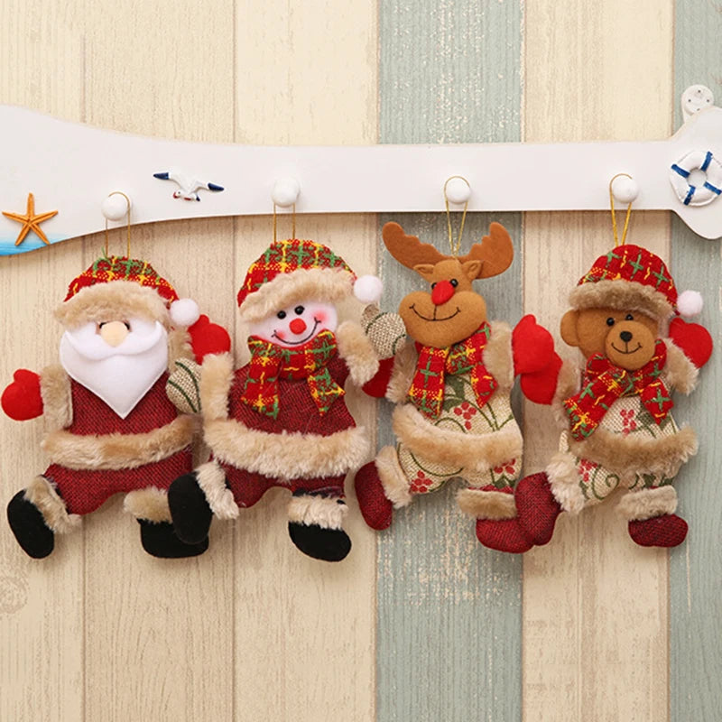 4pcs Merry Christmas Ornaments DIY Xmas Gift Santa Claus Snowman Tree Pendant Doll Hang Decoration for Home Noel Natal New Year