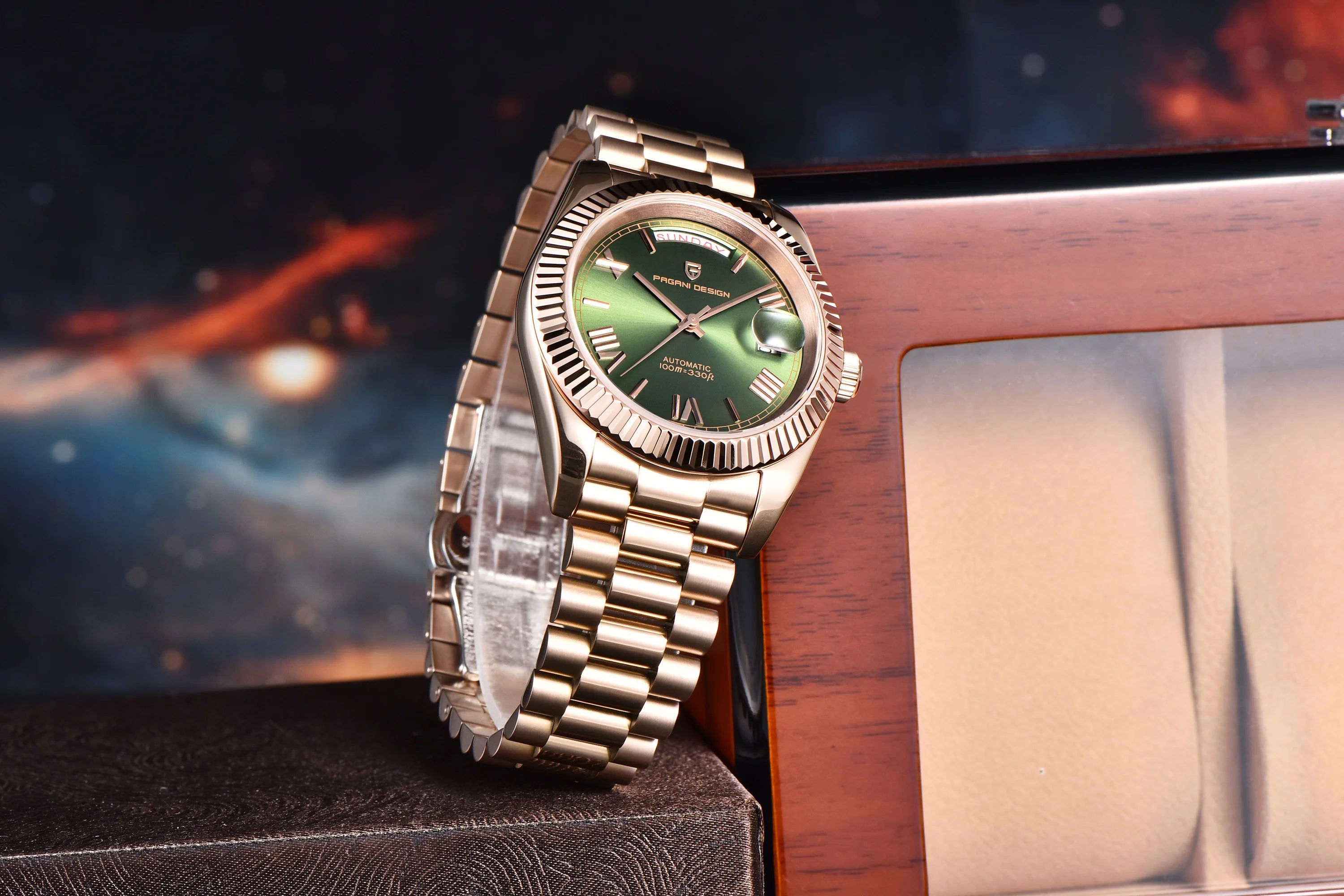 Orologio Meccanico Automatico Uomo Oro Rosa NH36A Zaffiro 10Bar