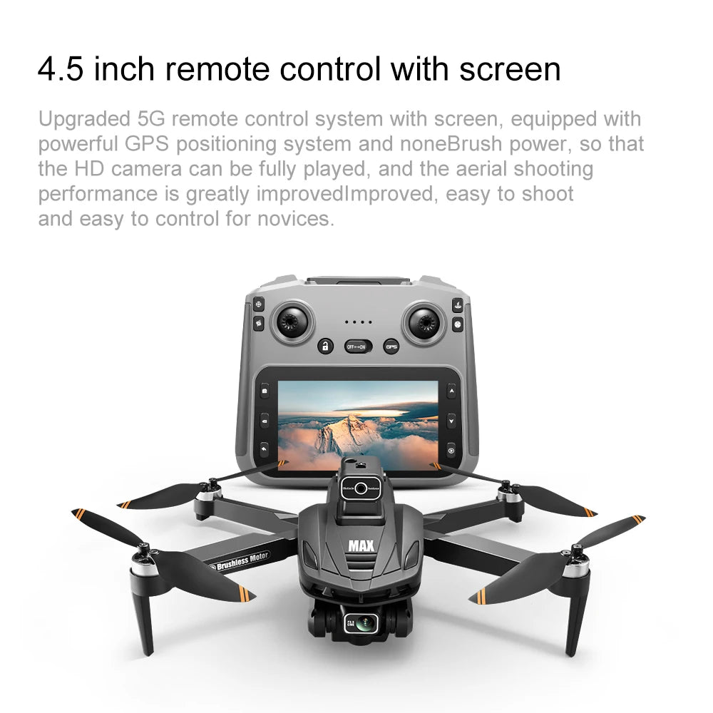 NEW V168 Pro MAX GPS Drone 4K Professional 1080P HD Camera 5G WIFI FPV Drone Brushless Motor 2 Batteries 4.5 Inch Large Screen Remote Control Quadcopter Boys Toys