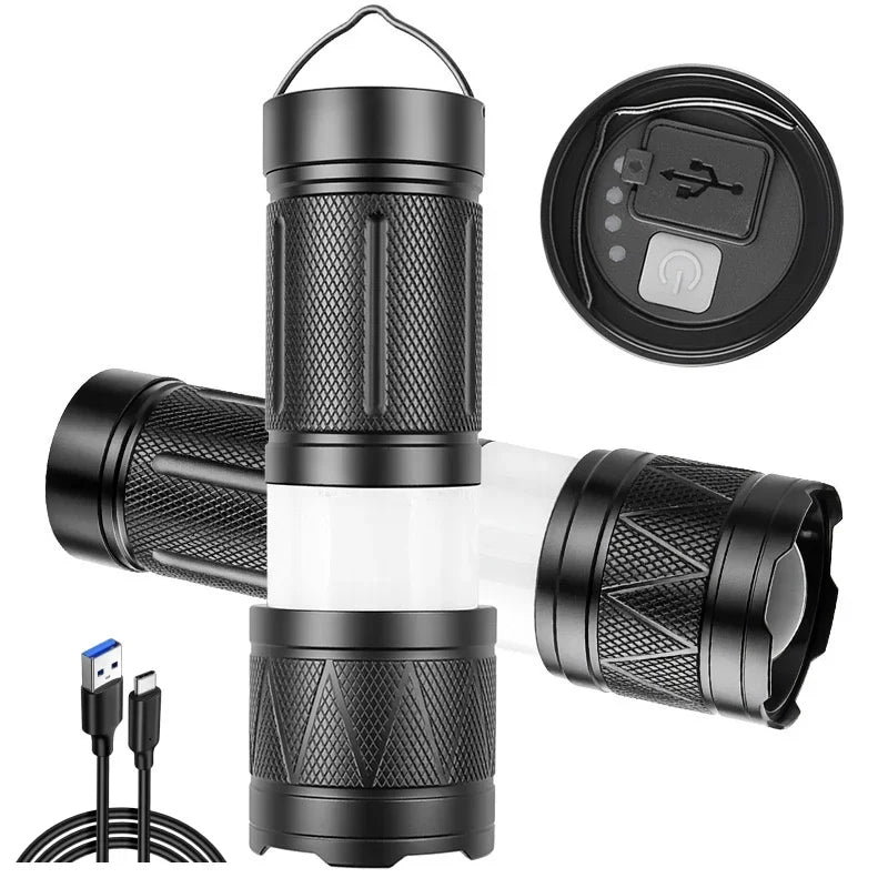 LED Handheld Flashlight Ultra-Bright 50000Lumens 12000mAh Rechargeable Battery Powerful Torch Zoomable Tactical Lantern