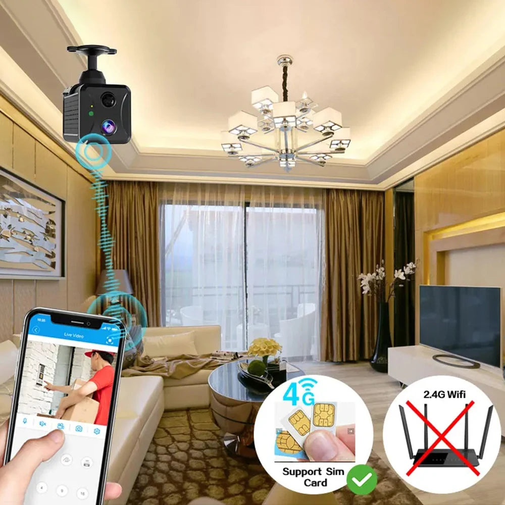 Mini 4G Security Camera with AI Detection, 5MP HD & Night Vision