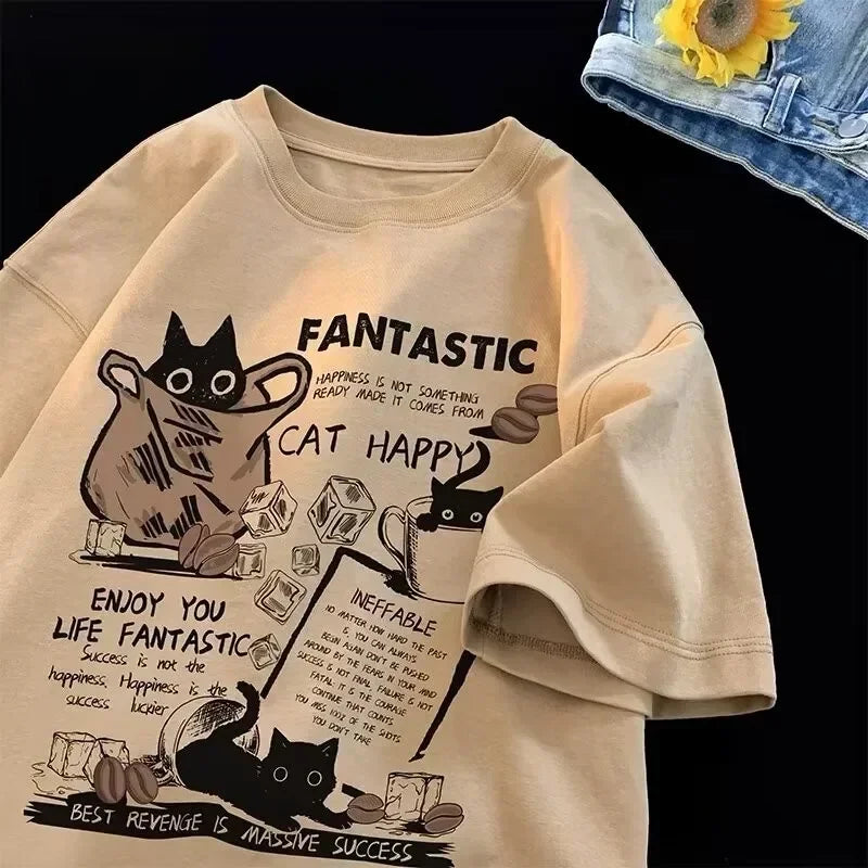 New Summer Korean Style Fun Cartoon Print T-shirt Man Women Unisex Oversized Plus Size Tshirt Trendy Tees Large Size Universal
