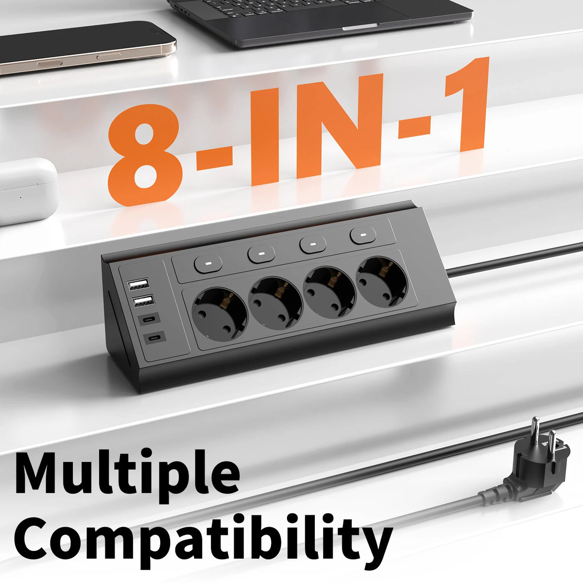 EU Corner Power Strip with Individual Switches