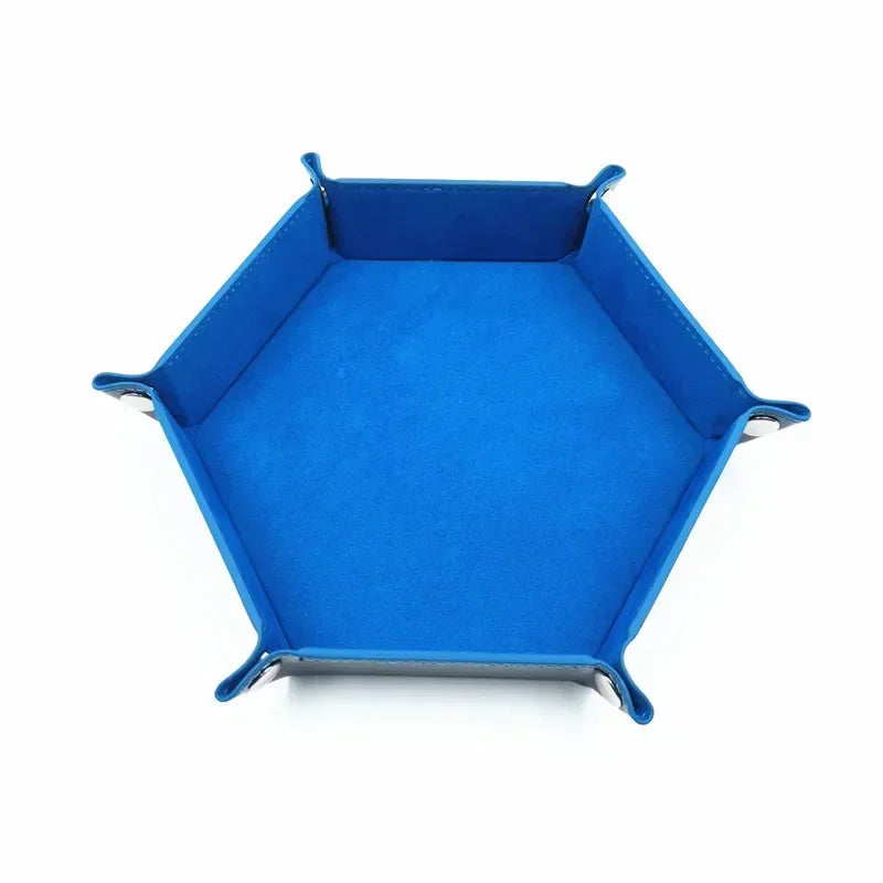 Bandeja hexagonal para dados, dobrável, em pele sintética PU, para jogos de dados como RPG, DND e outros jogos de mesa