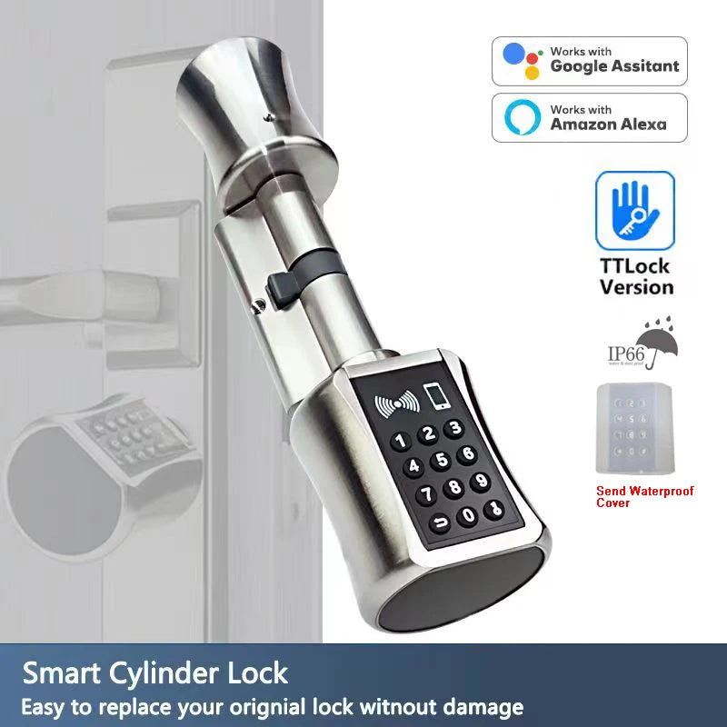 DIY Electronic Smart Door Lock Cylinder TTlock App Fingerprint Digital Keypad Card Unlock Keyless Home Security Lock EU Profile
