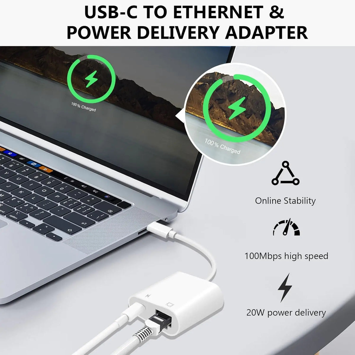 USB-C-Ethernet-adapter med 60 W PD-ingång
