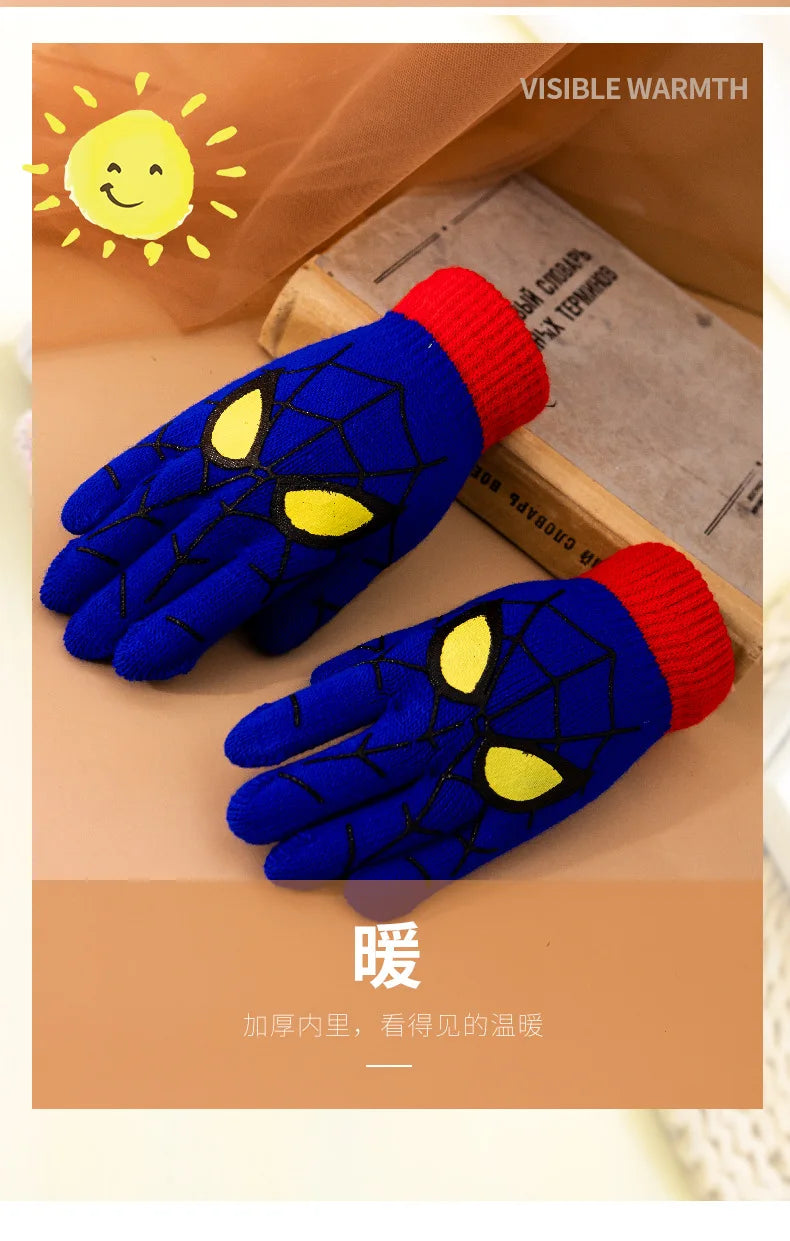 Diseny Spiderman Winter Children's Warm Gloves Marvel Anime Cartoon Knitted Gloves Cute Decoration Kids Christmas Gifts 5-10Y