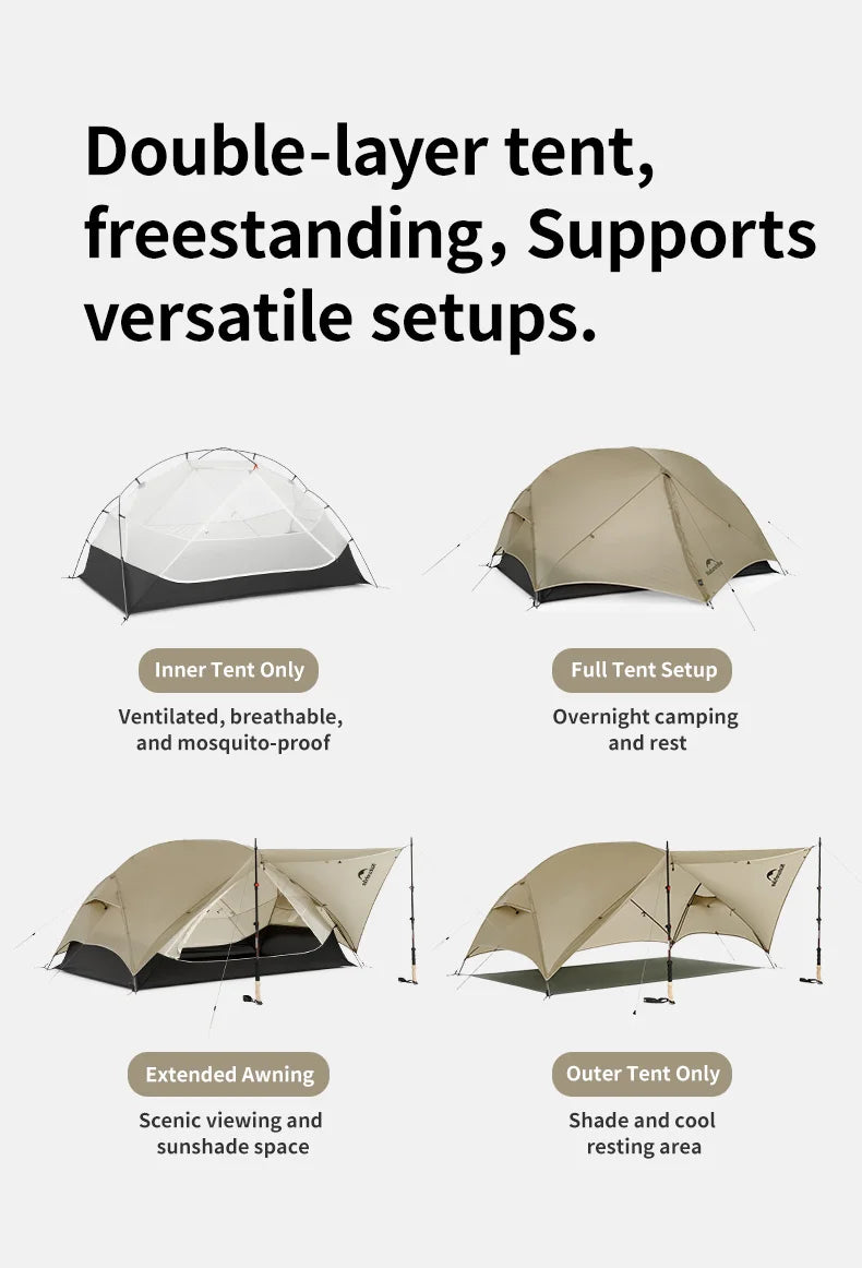 Ultralight 2-Person Waterproof Trekking Tent 20D Nylon 1.8kg