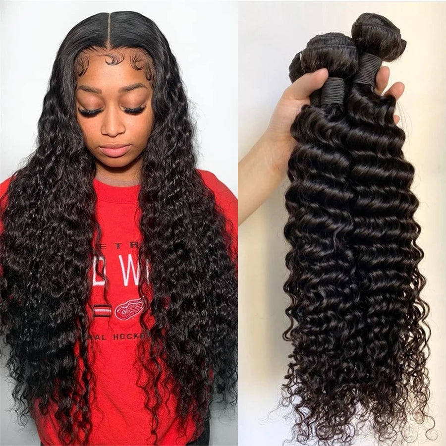 Hlboké vlnité zväzky brazílskych ľudských vlasov predlžovanie