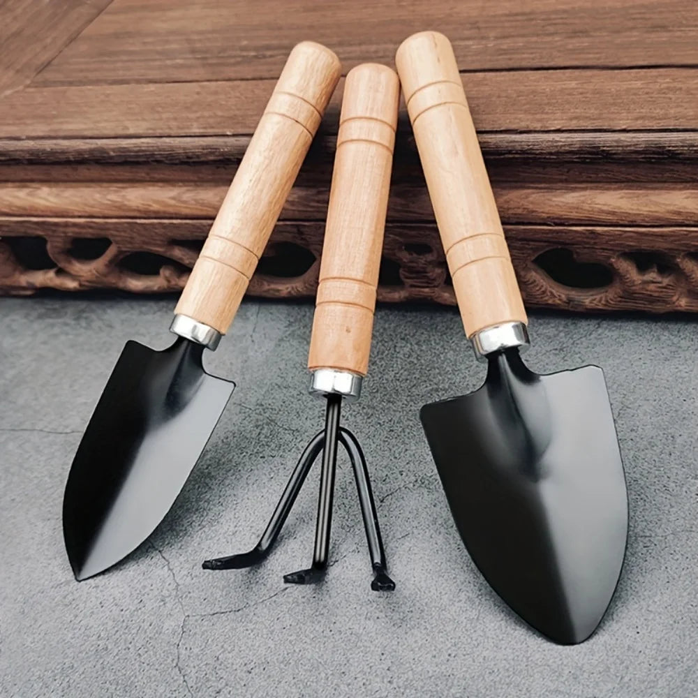 Mini Garden Tool Set with Wooden Handles, 3 Pieces