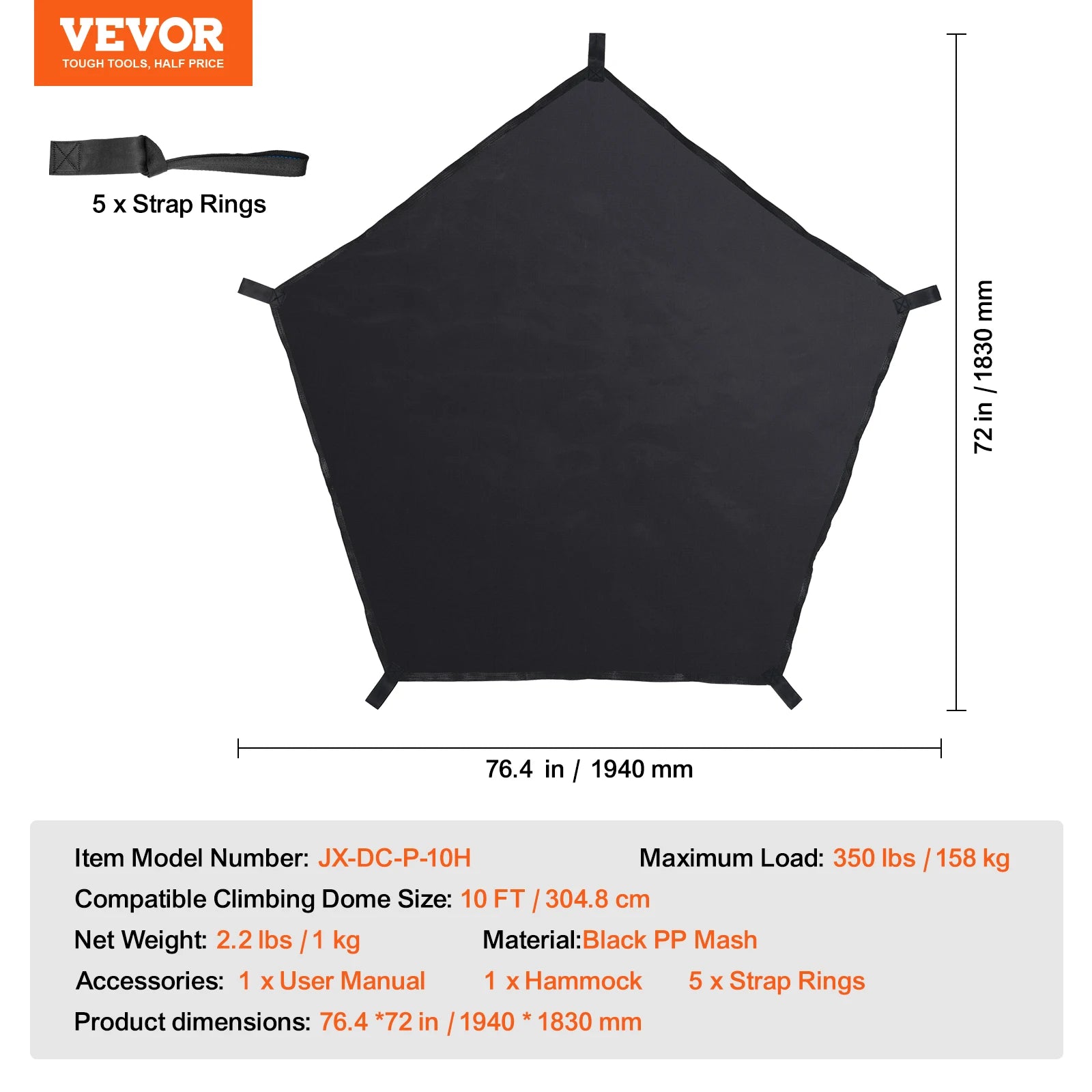 Kids Climbing Dome Jungle Gym with Swing & Hammock (6–12FT)