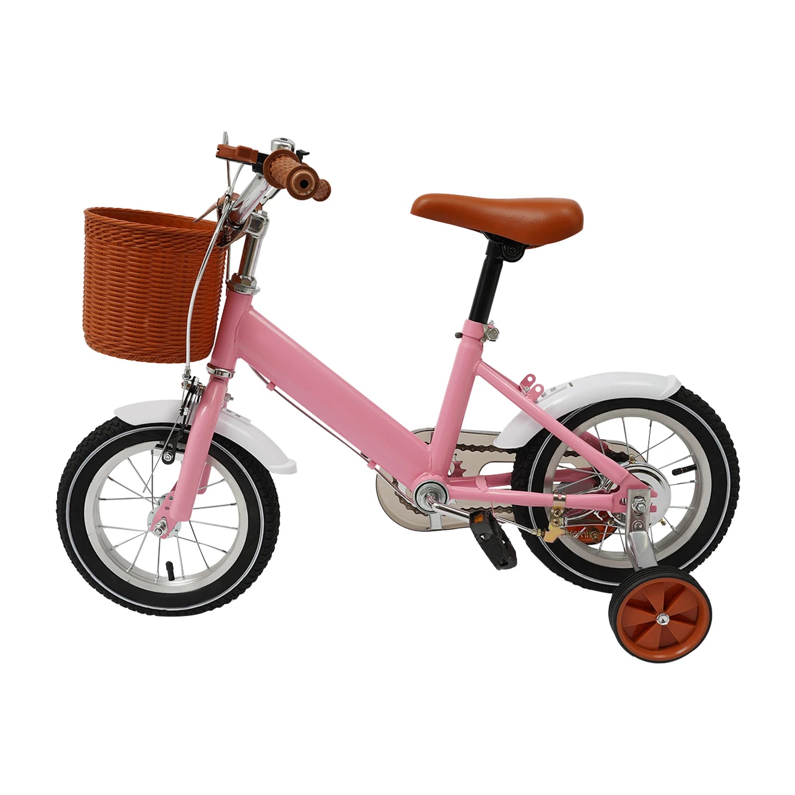 12 Inch Kids Bike w/Training Wheels+Basket, Dual Brakes Adjustable Children's Bicycle Load 40kg for Ages 2-4 (Green/Yellow/Pink)