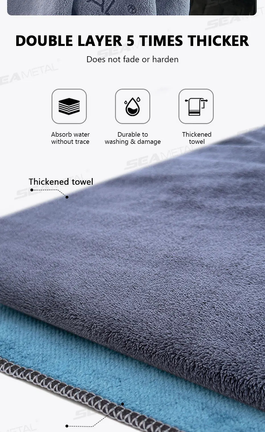 Serviette de lavage de voiture en microfibre 160×60 cm Chiffon de séchage double face
