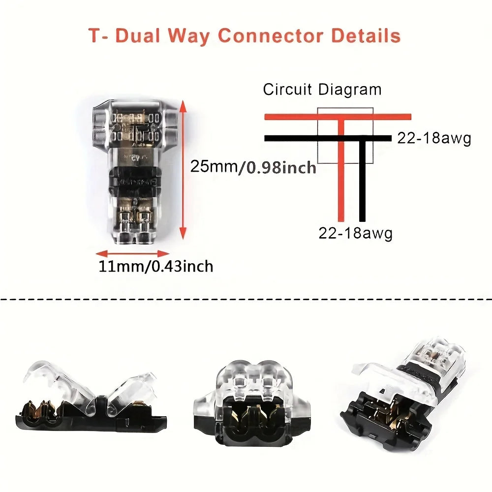 5/10/20PCS Wire Cable Snap In T2 Connector No-solder No-peel Quick Terminal Connections Joiners Auto Plug Electrical Accessories