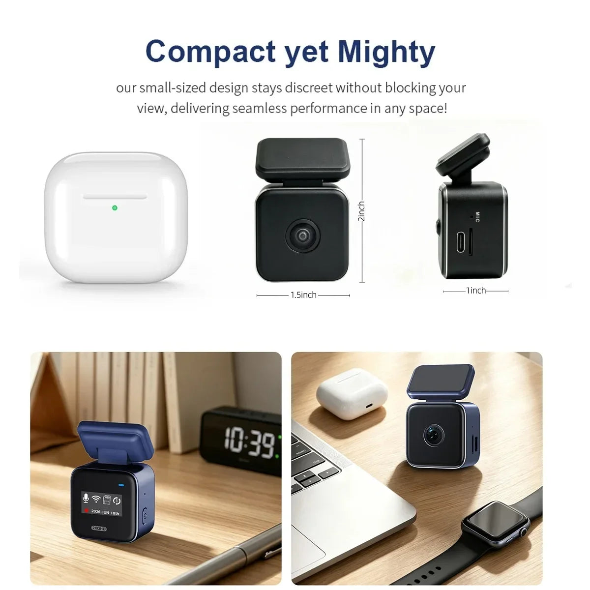 2K Mini Caméras pour voiture DVR Mini Dash Cam 24 Parking Enregistrement vidéo auto Application WiFi Commande vocale Dashcam automobile