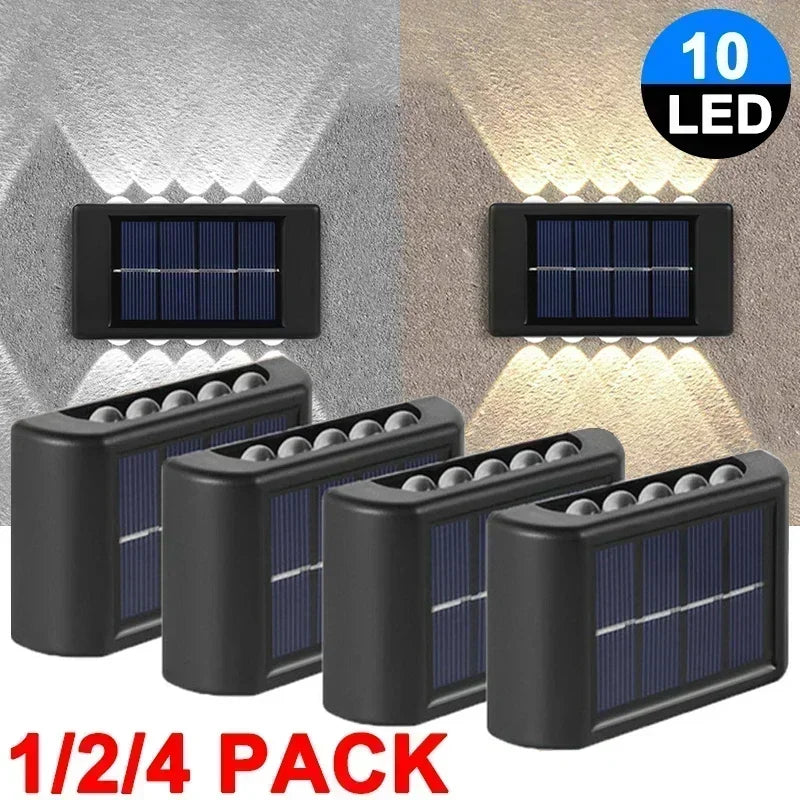 Solar Wall Light, IP65, 6 or 10 LED, White or Warm