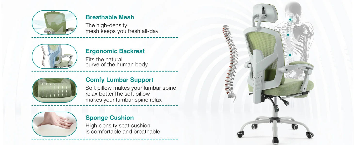 Ergonomic Reclining Mesh Office Chair with Footrest & Lumbar Support