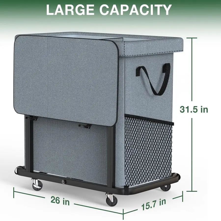 190L Rolling Laundry Hamper with Wheels, Metal Frame & Removable Bag