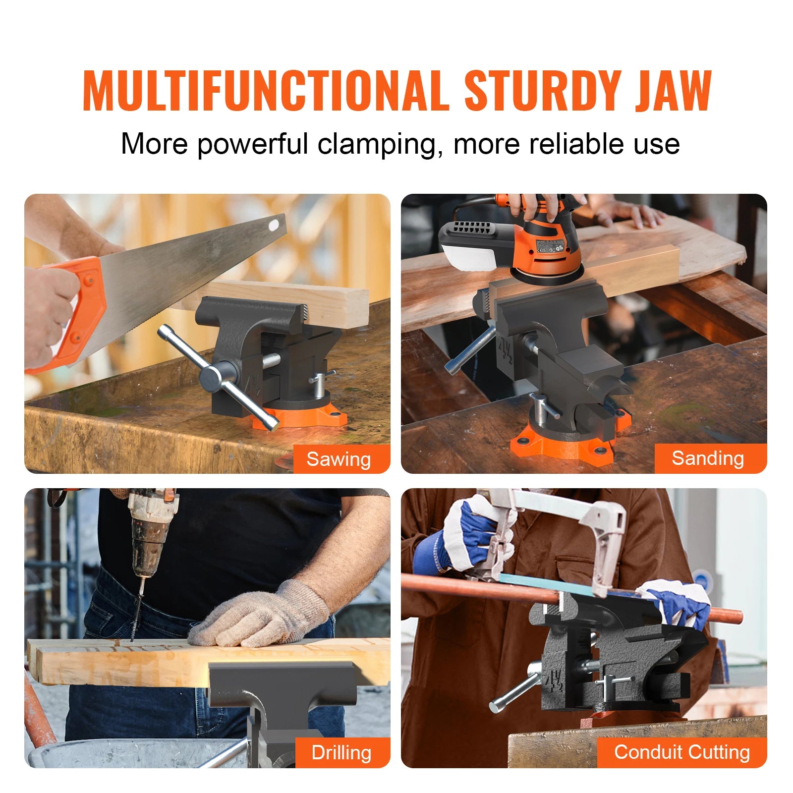SucceBuy Bench Vise 4.5" 6" 6.5" Multipurpose, Swivel Base & Anvil Heavy Duty Cast Iron for Drilling, Conduit Cutting, Sanding