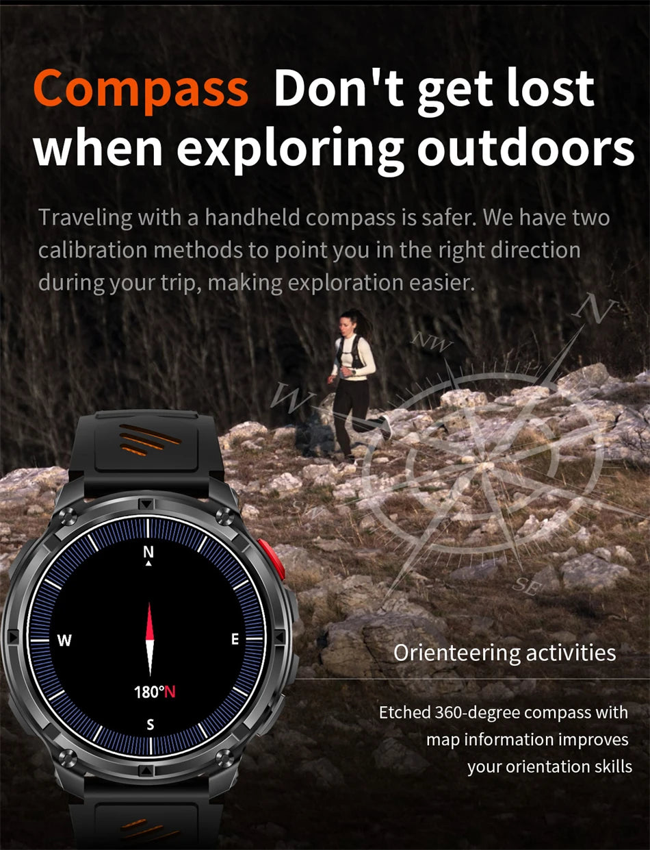 Smartwatch con chiamata Bluetooth all'aperto con bussola e GPS collegato al telefono