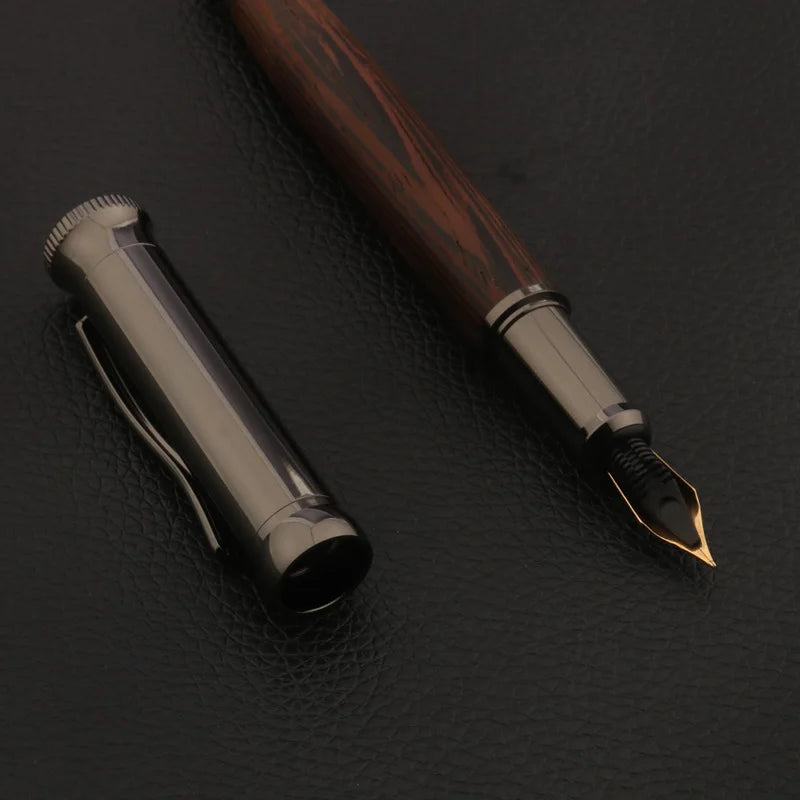 Wood Fountain Pen with Tiger Pattern Finish