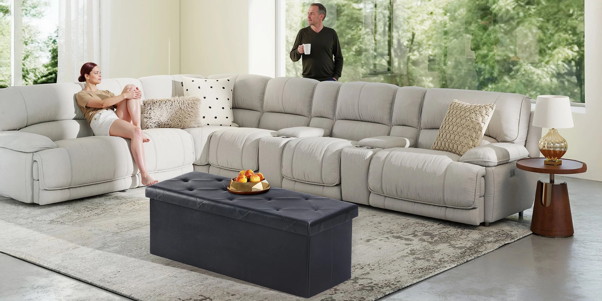 43'' Storage Ottoman Bench with Leather Seat, 660 lb Capacity