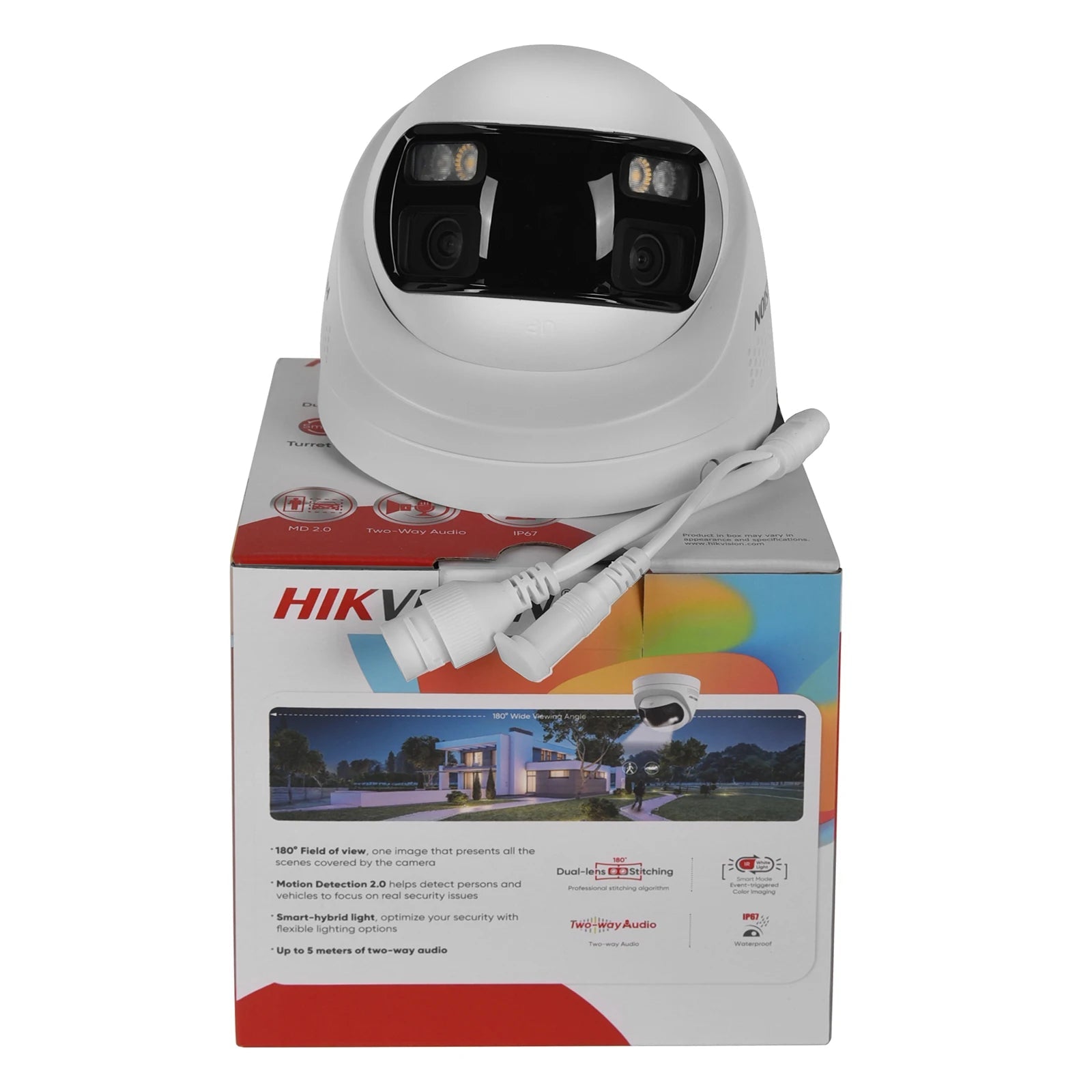 Hikvision DS-2CD1383G2P-LIUF/SL 8MP 4K Dual Lens Stitched 180° Wide Angle Smart Hybrid Light POE Network IP Camera MD 2.0 Audio