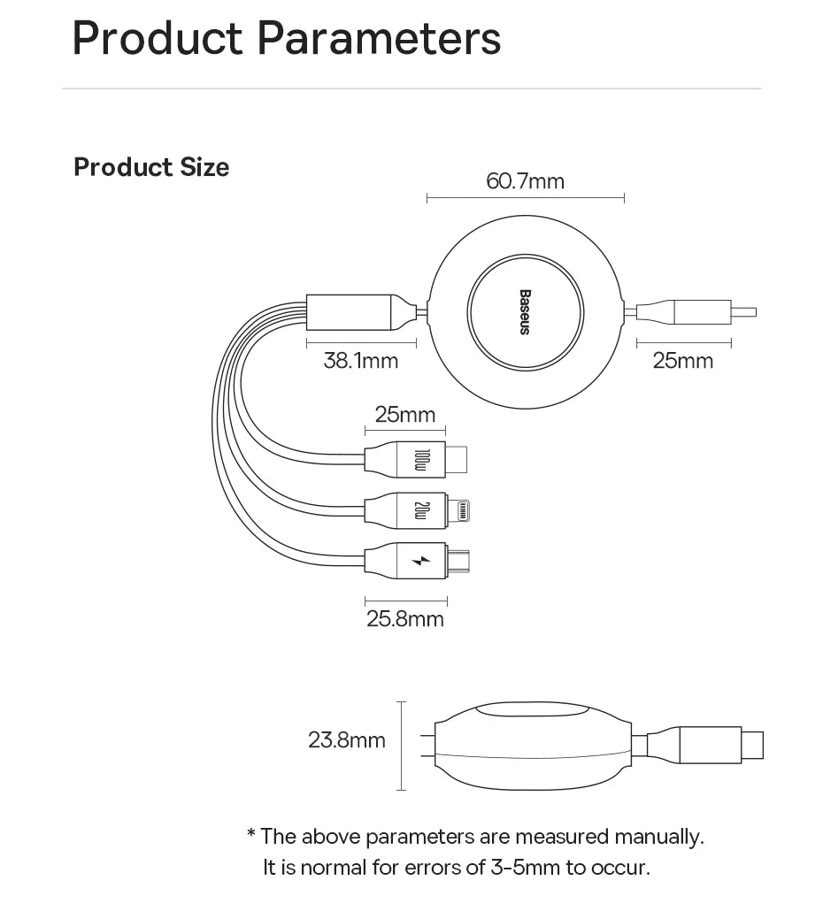 Vysúvací 100W 3v1 USB-C nabíjací kábel pre notebook a telefón