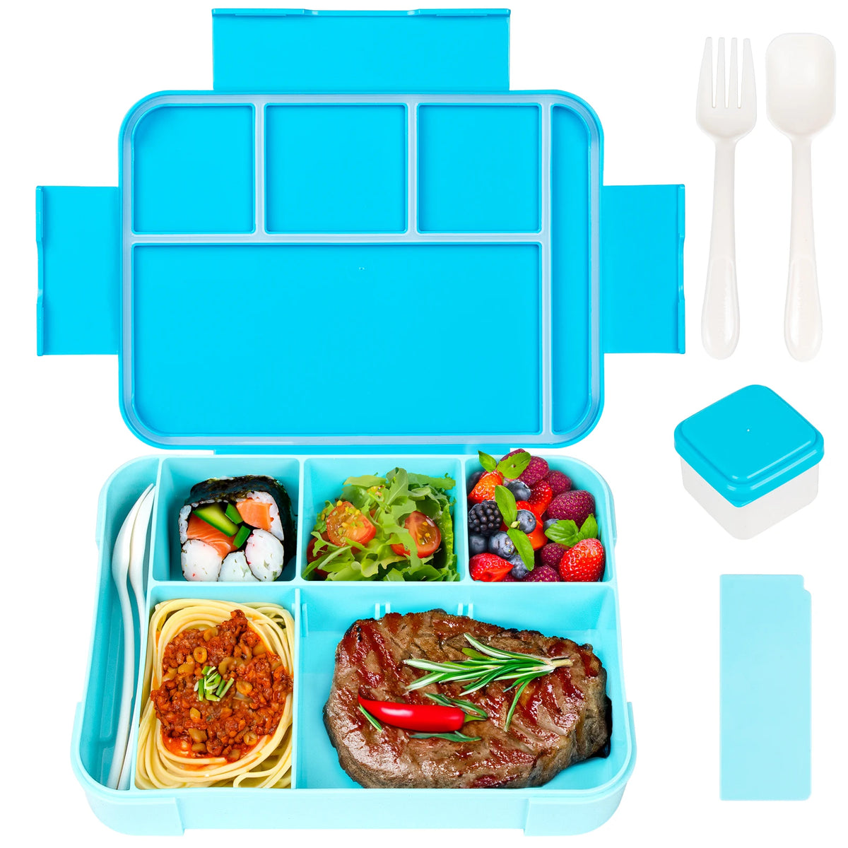 Caixa de almoço bento com divisórias, 1330ml, com talheres