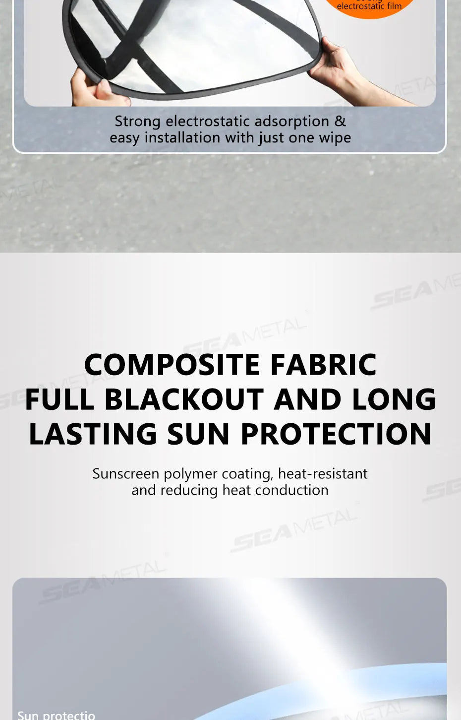 SEAMETAL Electrostatic Curtains for Car Side Window 4-Layer Sun Protection Cover Foldable Car Sun Shade 99.9% UV Ray Blocking