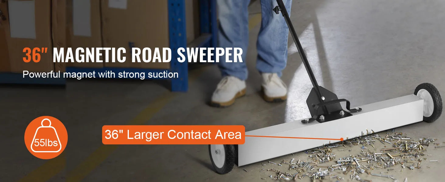 36-Inch Rolling Magnetic Sweeper with Wheels and Adjustable Handle