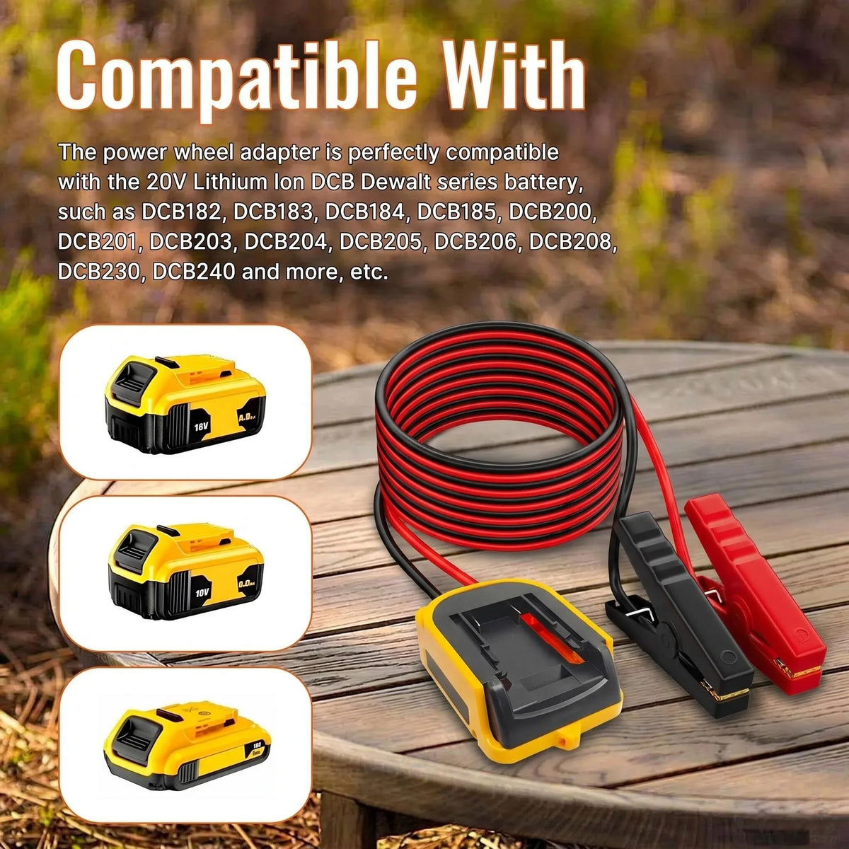 Jump Starter Adapter for 18V/20V Tool Batteries, 12AWG Leads