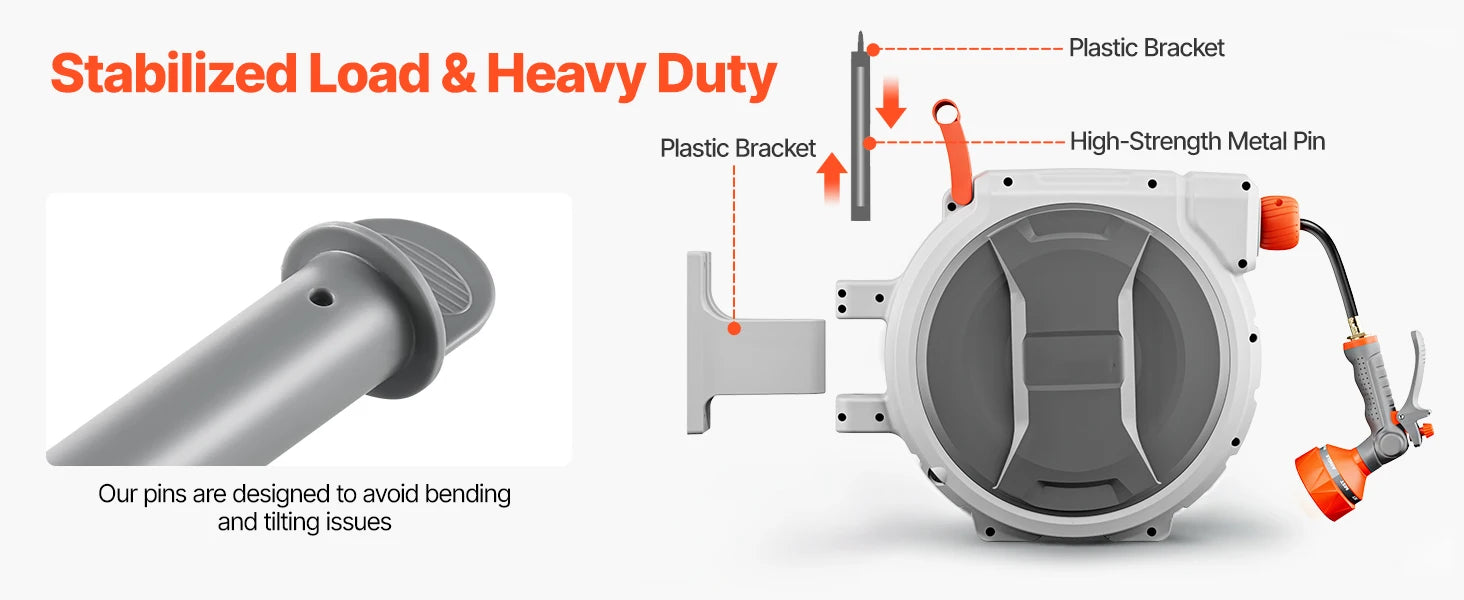 SucceBuy Retractable Garden Hose Reel - nástěnný navíjecí naviják na hadici do zahrady, těžký, s 9-pattern tryskem, otočný 180°, držák se otáčí.