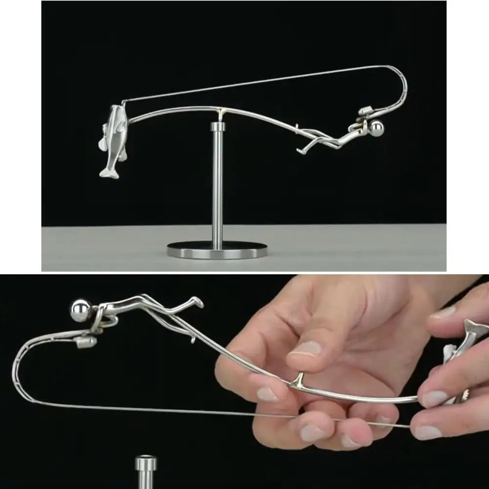Metal Balancing Fisherman Desk Sculpture