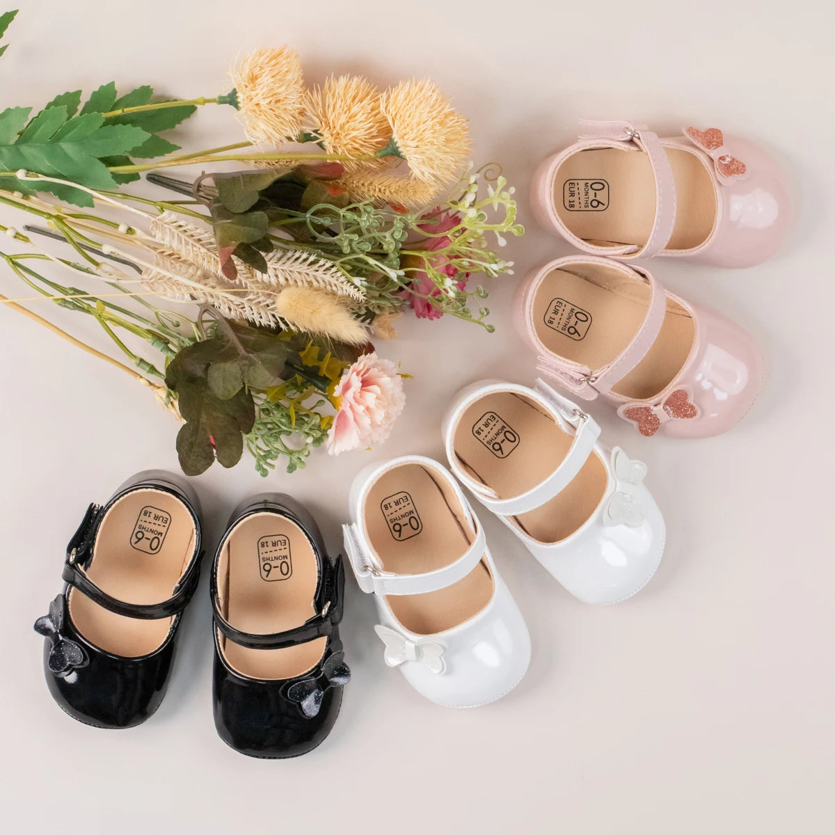 Newborn Baby Non‑Slip PU Walking Shoes with Soft Rubber Bottom