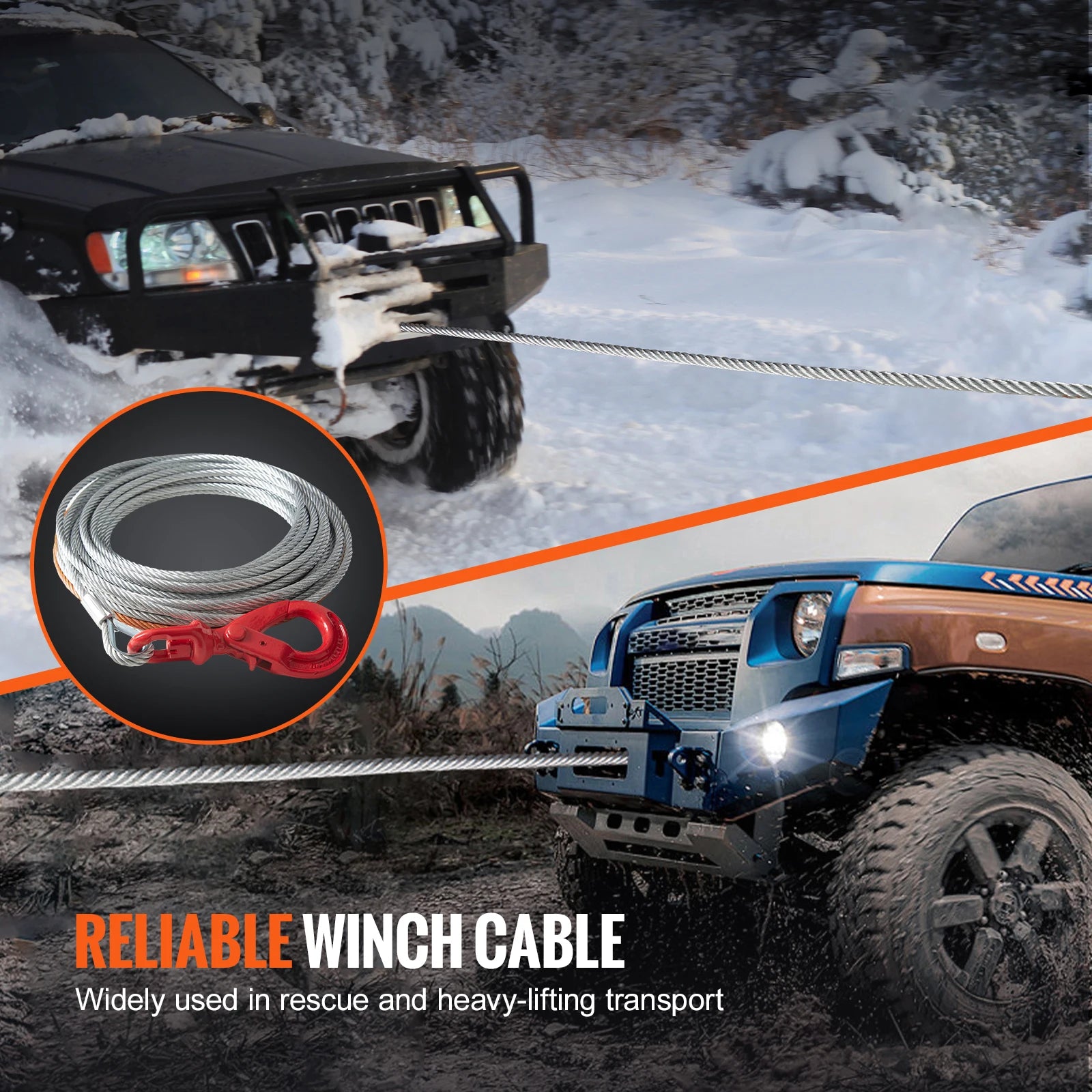 3/8" Steel Winch Cable 50–100 ft, 15,200 lb Strength for Off-Road