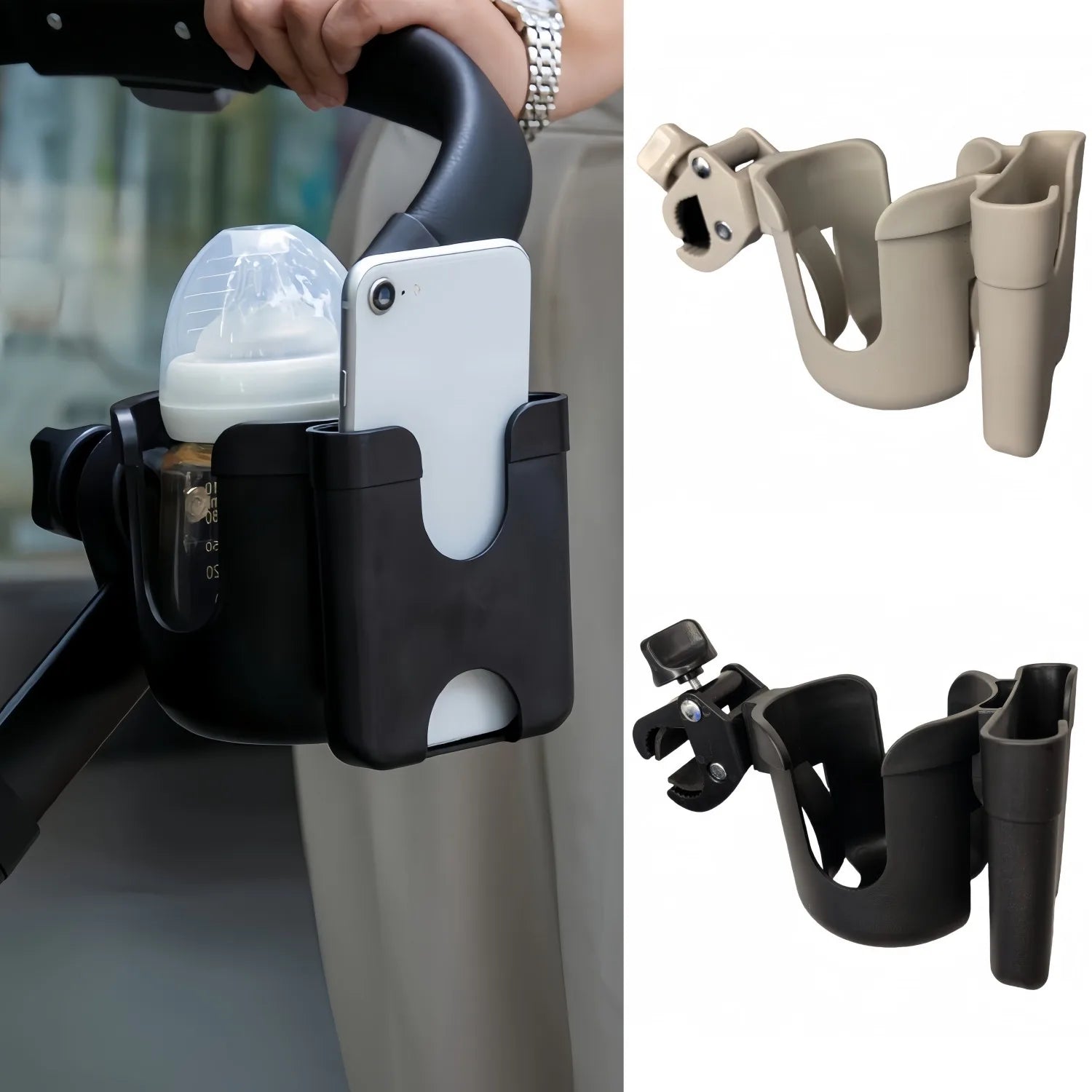 Stroller Cup and Phone Holder for Prams with Anti-Slip Design