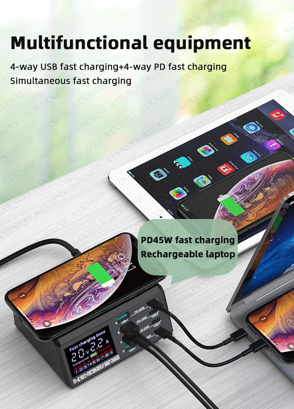 Station de chargeur USB C multi-port 110W avec charge rapide PD et QC