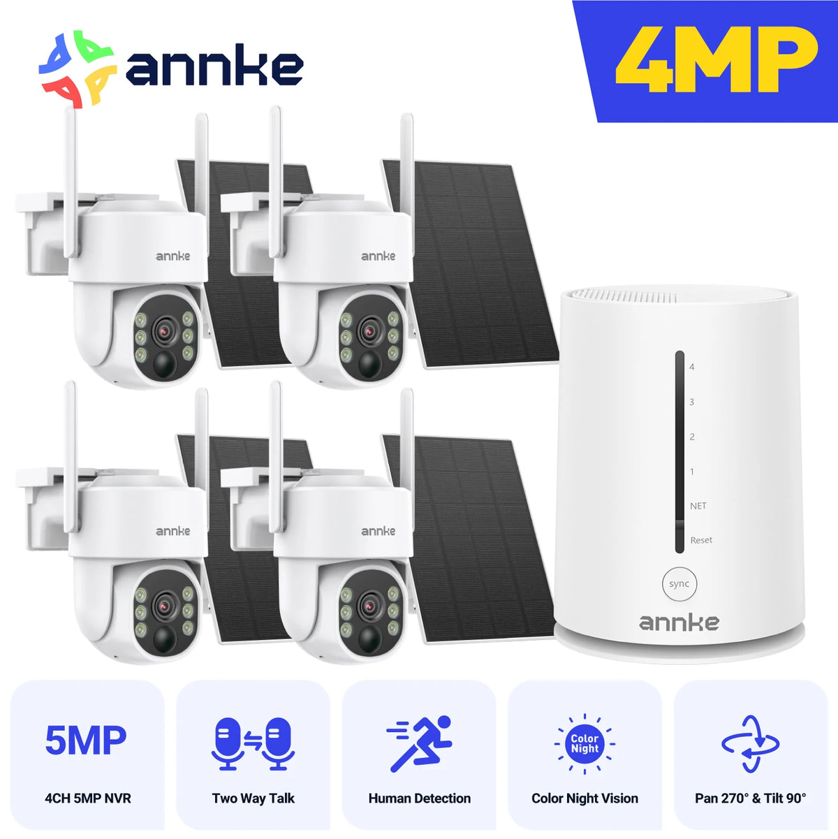 4MP Wireless Solar Security Camera System with 4CH NVR