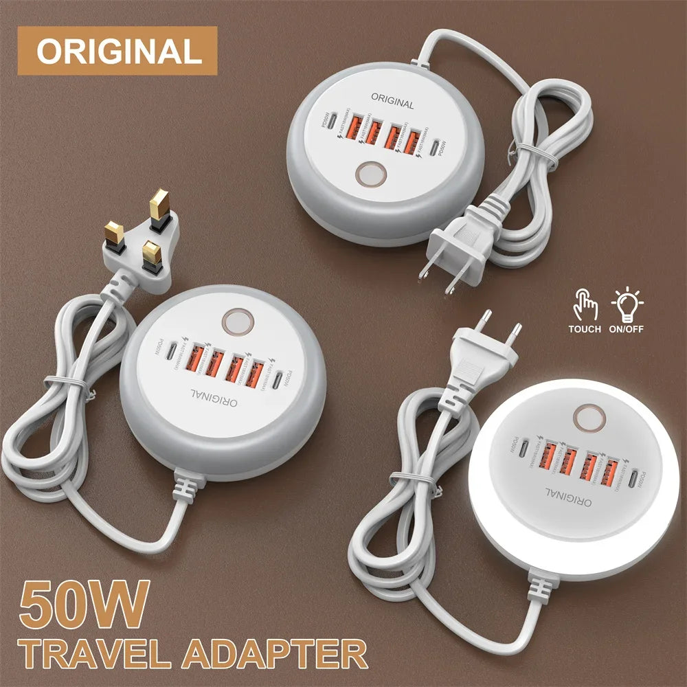 Nabíjačka USB so šiestimi portmi a dotykovým nočným svetlom