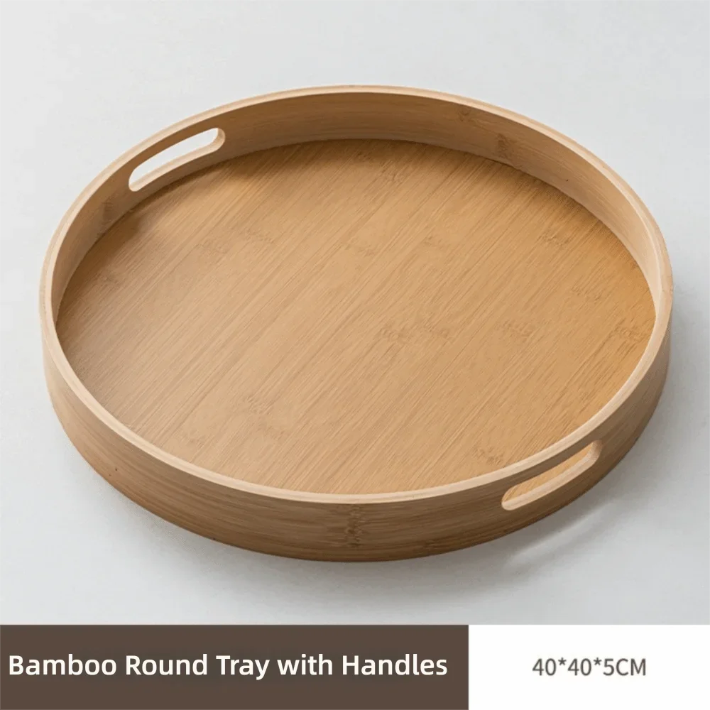 Round Wooden Serving Tray with Handle, 25 to 40 cm