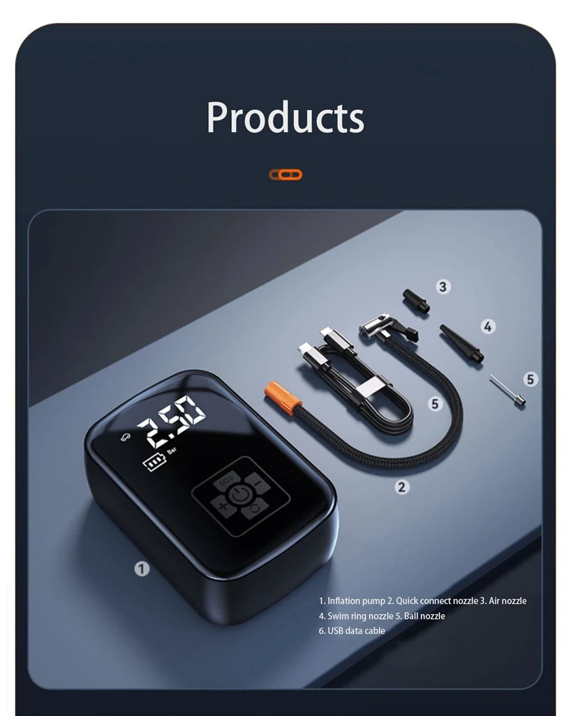 Wireless Air Compressor Portable Universal Electric Air Pump Tire Sensor Mini Inflatable Treasure for Car Motorcycle Basketball