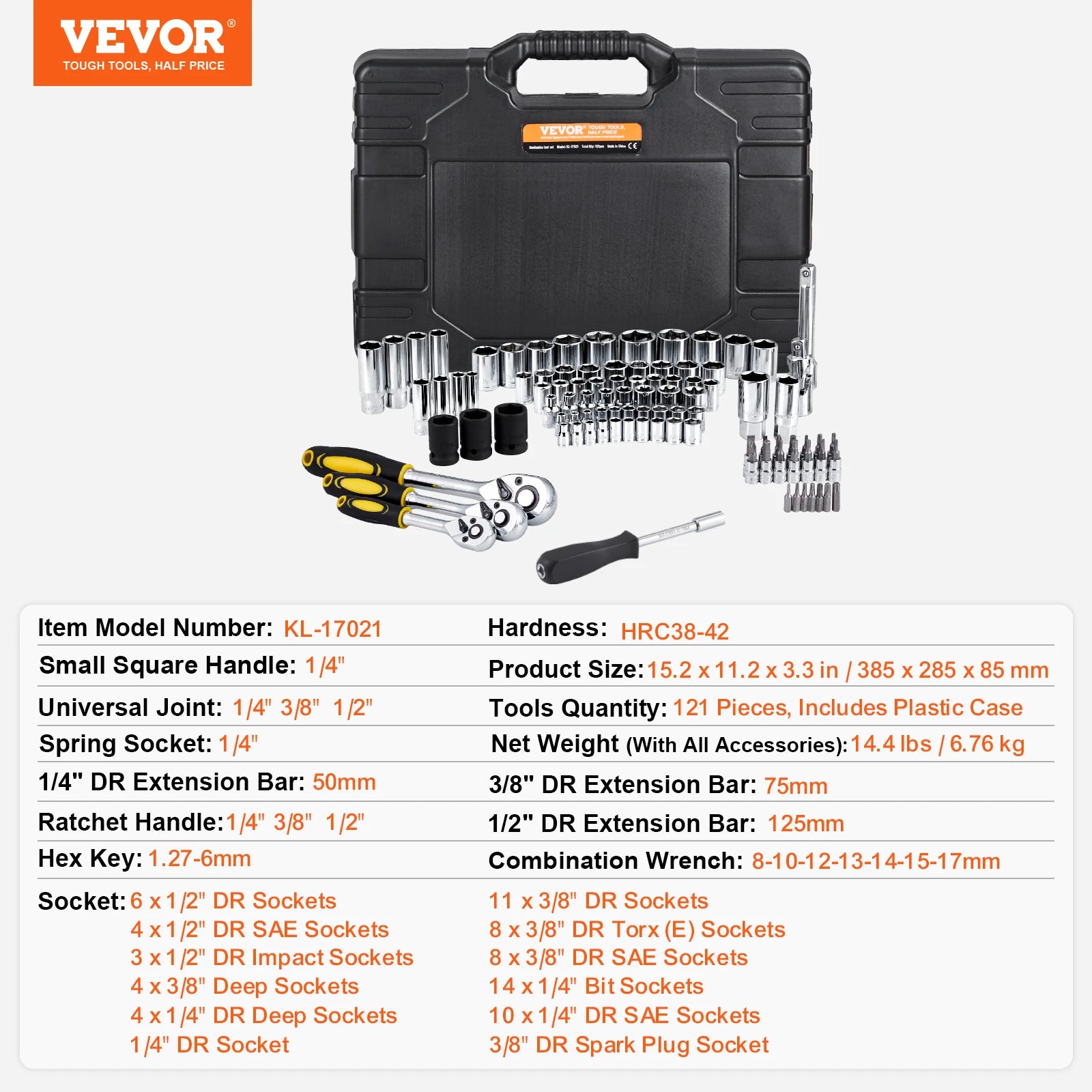 221-Piece Mechanics Tool Set SAE & Metric with Ratchet & Bits
