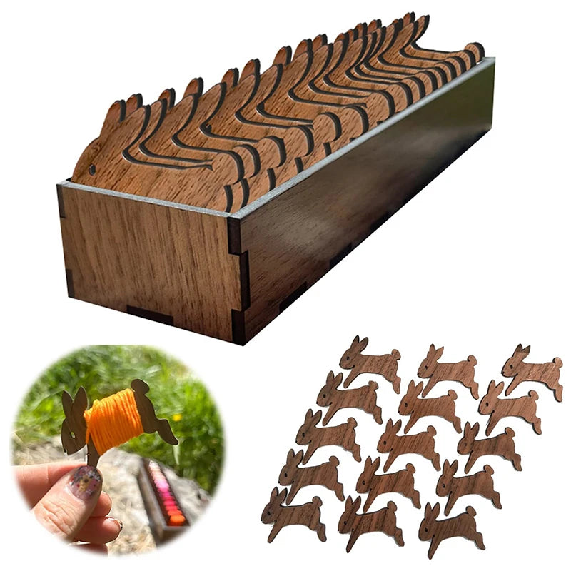 Wooden Animal Floss Bobbins & Organiser, 15 Pieces