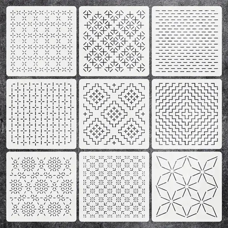 Herbruikbare Sashiko-stijl borduurtemplates — 9 of 32 stuks