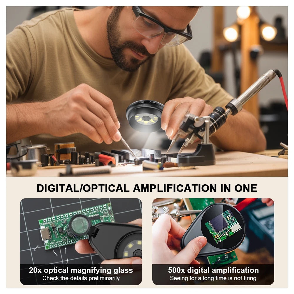 2.0inch 500X Digital Microscope 1080P Video Coin Microscopio with Magnifying Glass Wiht 8Leds for Electronics Repair Windows/Mac