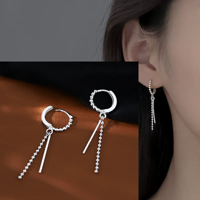 925 Sterling Silver CZ Star Moon Asymmetric Hoop Earrings