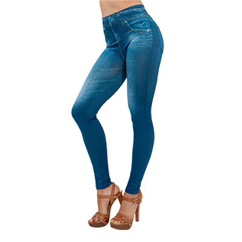 Ultra High Stretch Denim Inspired Leggings for Women High Waist Slim Fit Lifted Buttocks Tight Pants for Women