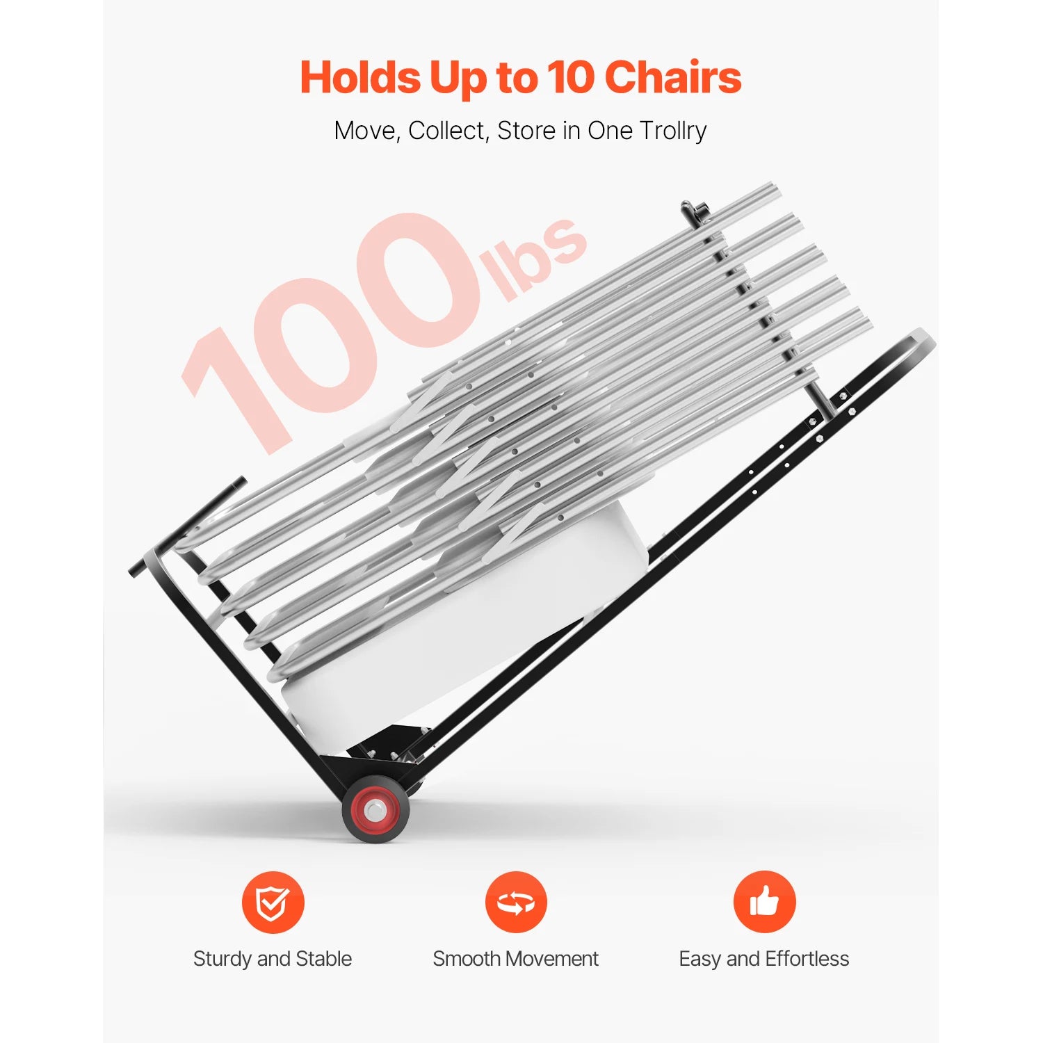 SucceBuy 100LBS Folding Chair Rack Cart Multi-Function Metal Chair Storage Dolly with Wheels Chair Holder for Hanging 10 Chairs