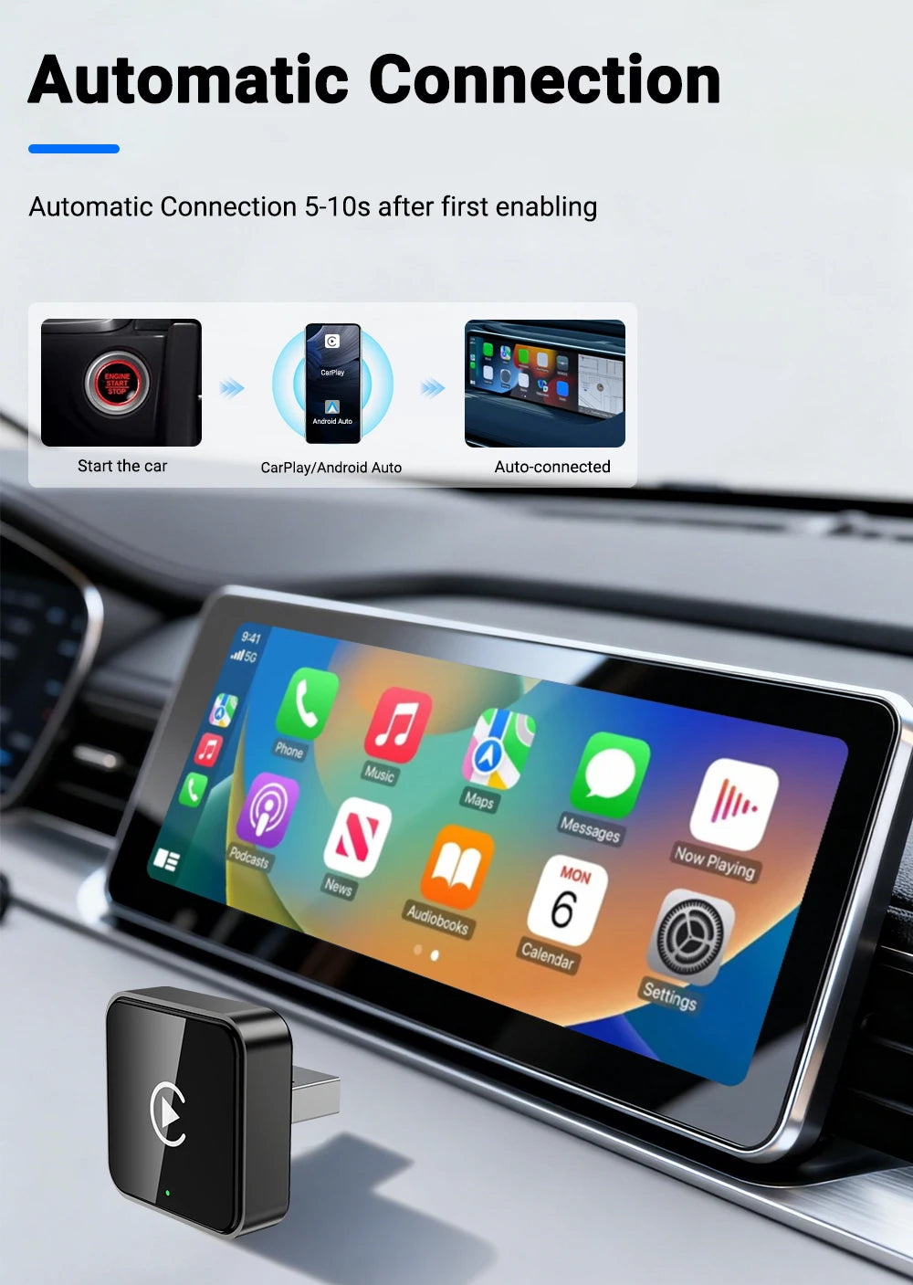 XUDA New Wireless Android Auto Adapter Smart Mini Box Plug And Play Universal For VW Toyota Nissan Honda Ford Benz 2025